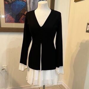 NWT Venus Black/White Long Sleeve Dress w/ Chiffon Trim Size 6